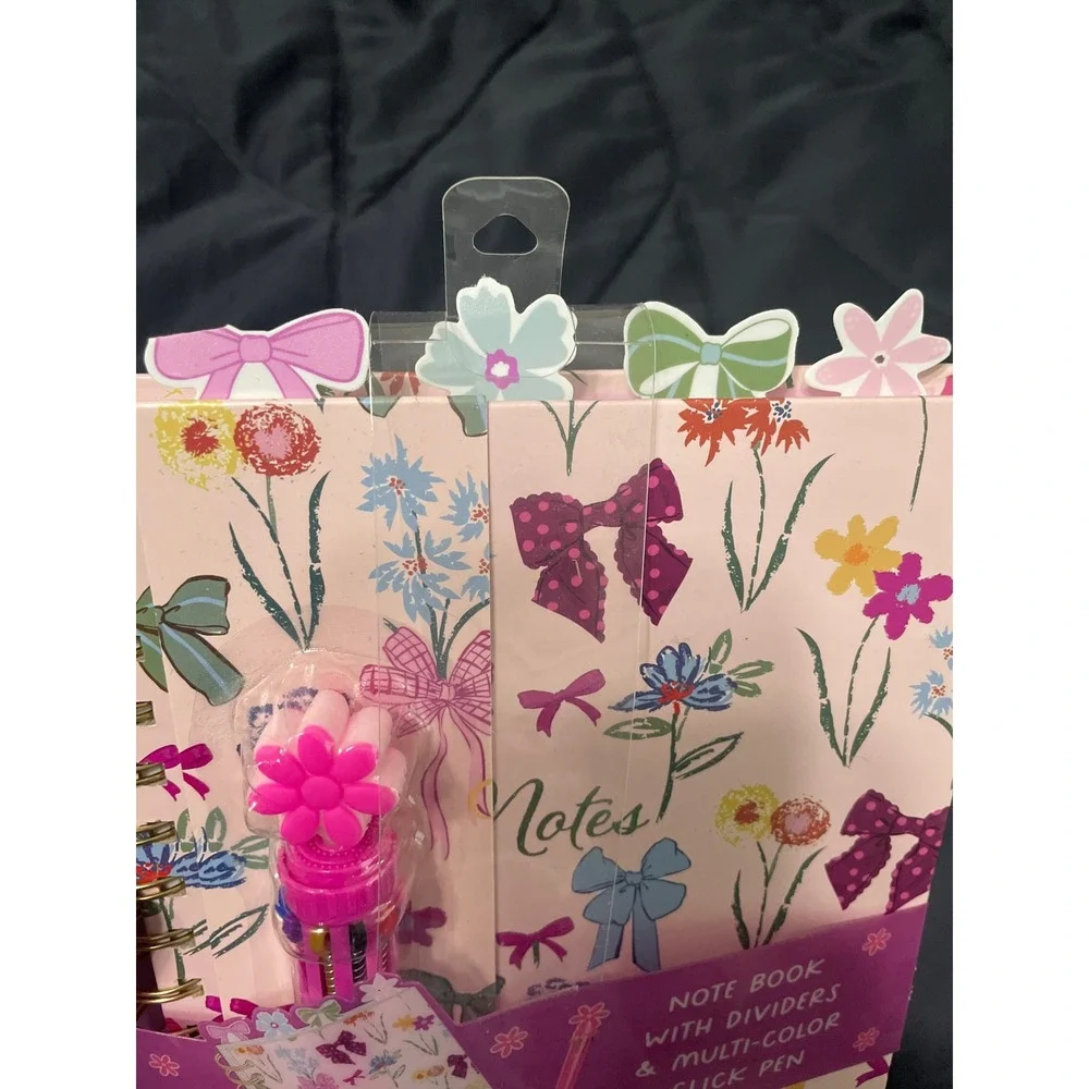 Votum Floral Bow Spiral‎ Notebook with Dividers and Multi-Color Click Pen Pink